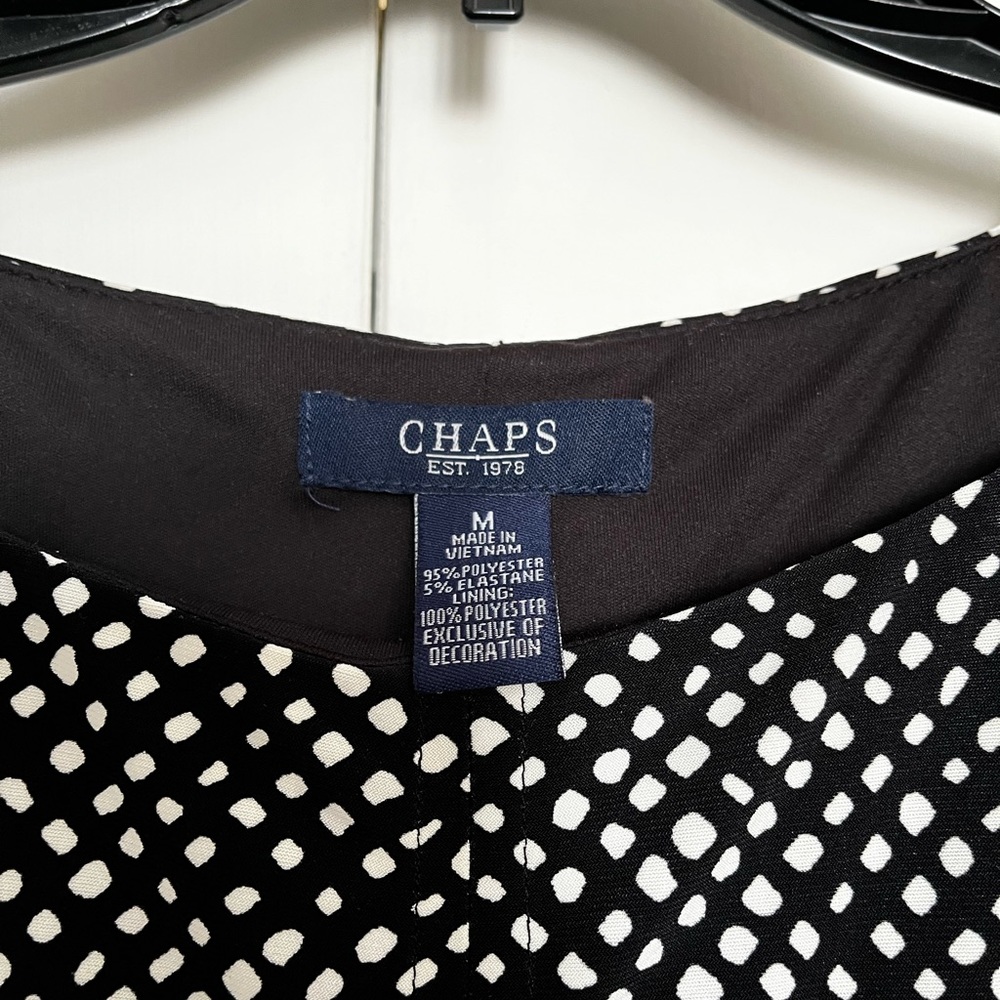Black/White dot fitted dress with A-line skirt, Sz M